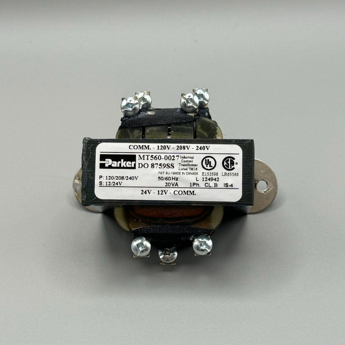 Parker 560-0027 Transformer T-008 — versatile 120/208/240V transformer for HVAC-R and EMS applications. Ensures reliable voltage regulation and smooth system operation. Durable and efficient design.