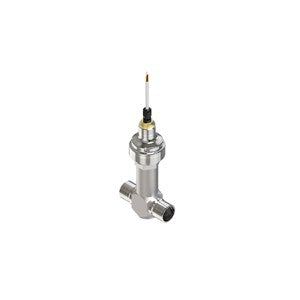 Danfoss 027H7185 Electric Regulating Valve, 1 1/8 in solder and 1 in weld connections, IP67 rated, suitable for high-pressure systems with refrigerants like R134a and R744.