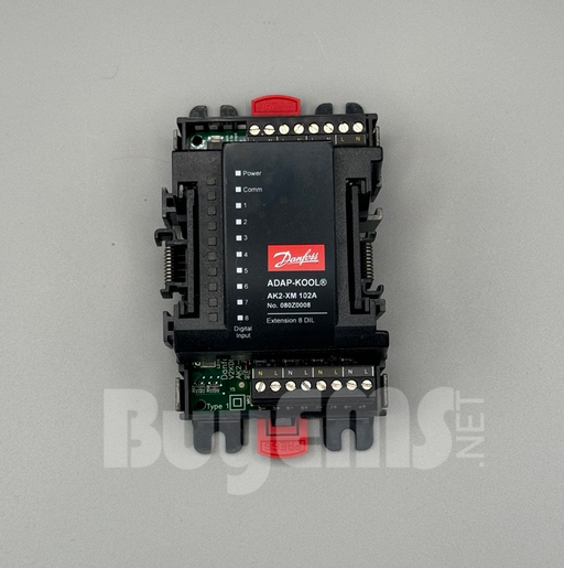 Image of Danfoss 080Z0008 AK2-XM 102A Module, featuring 8 digital inputs for monitoring switches, fans, solenoids, and more, providing scalable and reliable control in HVAC and industrial automation systems.