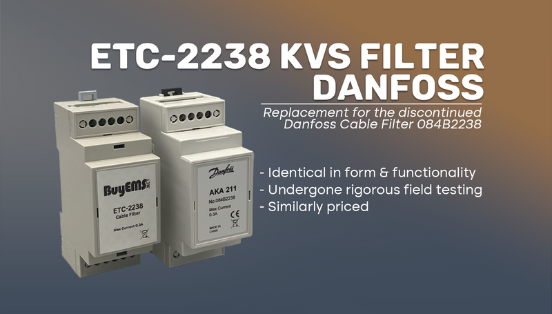 ETC-2238 KVS Filter by Danfoss: Replacement for the discontinued Danfoss cable filter 084B2238, offering identical form and functionality. Rigorously tested in the field and priced comparably.