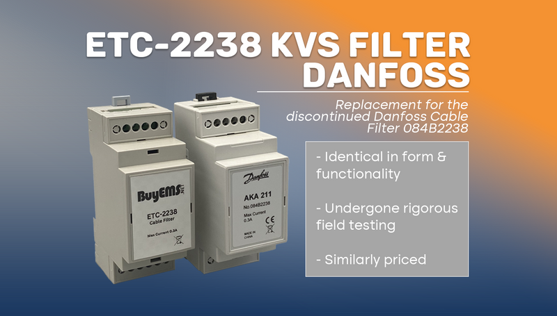 ETC-2238 KVS Filter by Danfoss: Replacement for the discontinued Danfoss cable filter 084B2238, offering identical form and functionality. Rigorously tested in the field and priced comparably.