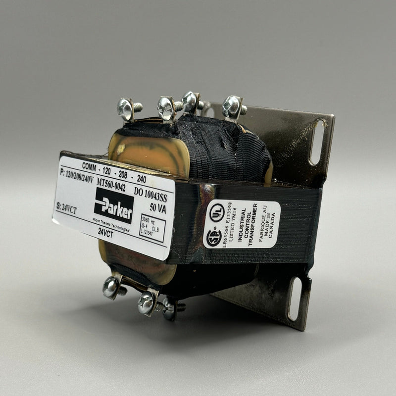 Parker 560-0042 Transformer T-012 — 120/208/240V transformer for HVAC, refrigeration, and EMS systems. Reliable power conversion with durable design for long-term operation. Low stock available.
