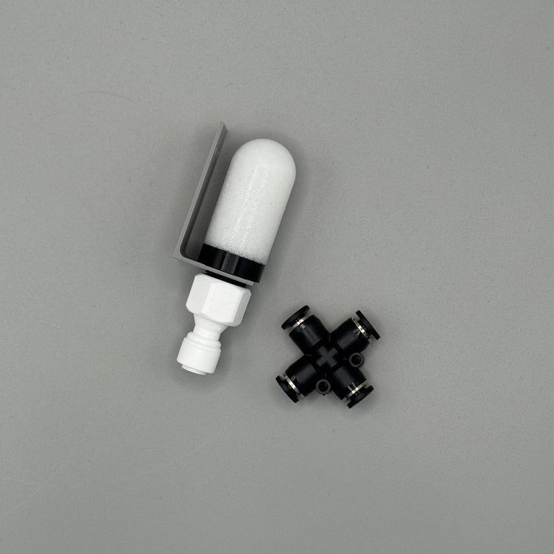 Gas detection splitter kit with filters and brackets for Bacharach monitoring systems, designed for clean and accurate sampling lines.