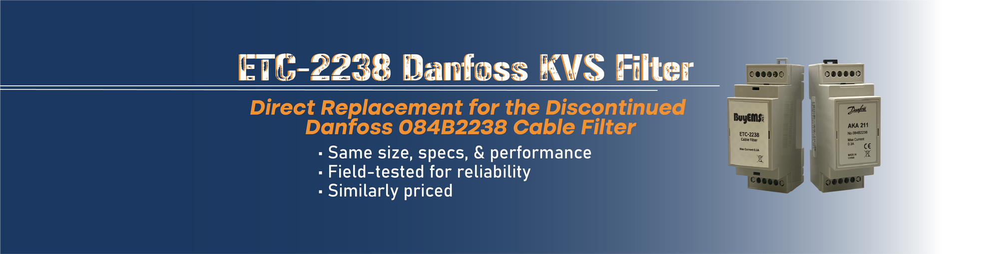 ETC-2238 KVS Filter – Direct replacement for Danfoss 084B2238 cable filter, same specs and reliable performance