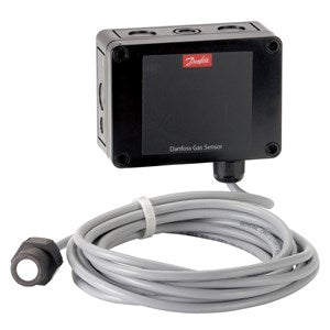 Danfoss 080Z2801 CO₂ gas sensor for AKM4 with 5-meter cable, infrared type, supports R744 refrigerant, 0–20,000 ppm detection range.