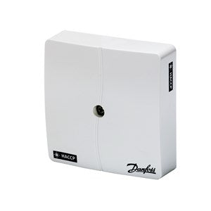 Danfoss 084N1007 AK-HS 1000 temperature sensor, Pt1000, –22°F to 122°F, Class B, 2-wire with 216.5 in PVC cable, IP54 rated, HACCP EN 441 compliant.