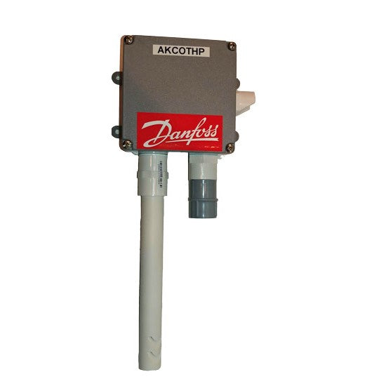 Danfoss AKCOTHP outdoor photocell, humidity, and temperature sensor in weatherproof enclosure for EMS and HVAC systems.