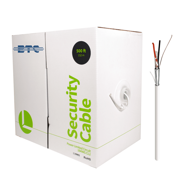 ETC-1802-S 18AWG 2-conductor stranded shielded white sensor cable in 500-foot pull box for HVAC and EMS applications