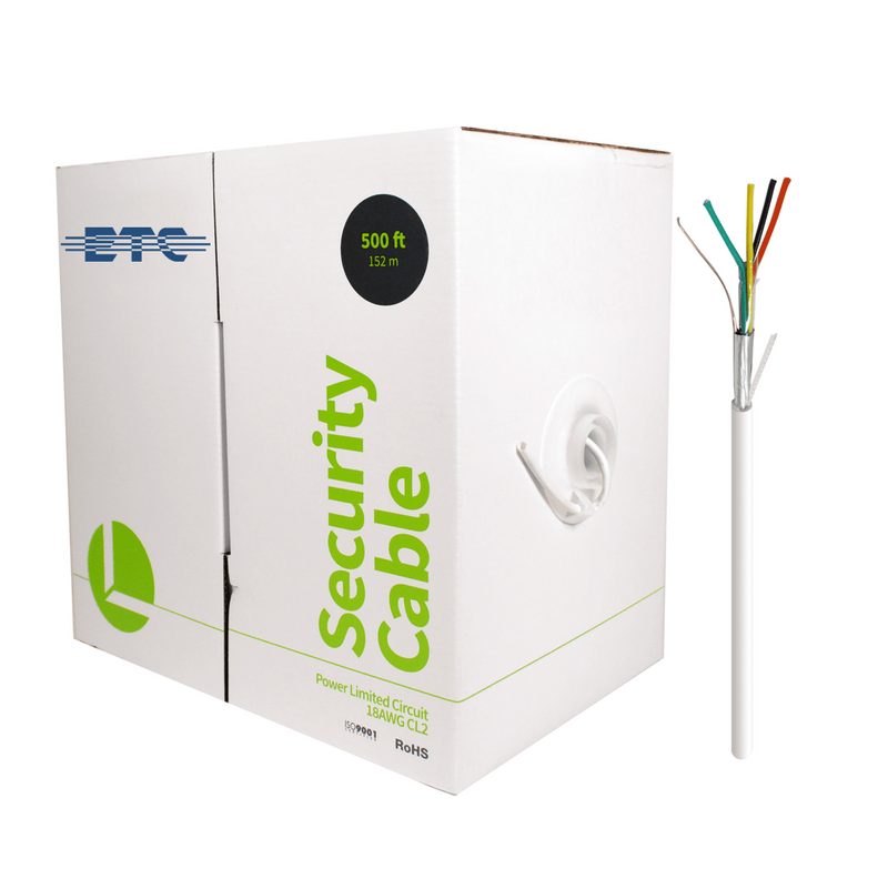 ETC-1804-S 18-gauge stranded shielded sensor cable, white color, suitable for HVAC and refrigeration EMS sensor installations, shown coiled and labeled.