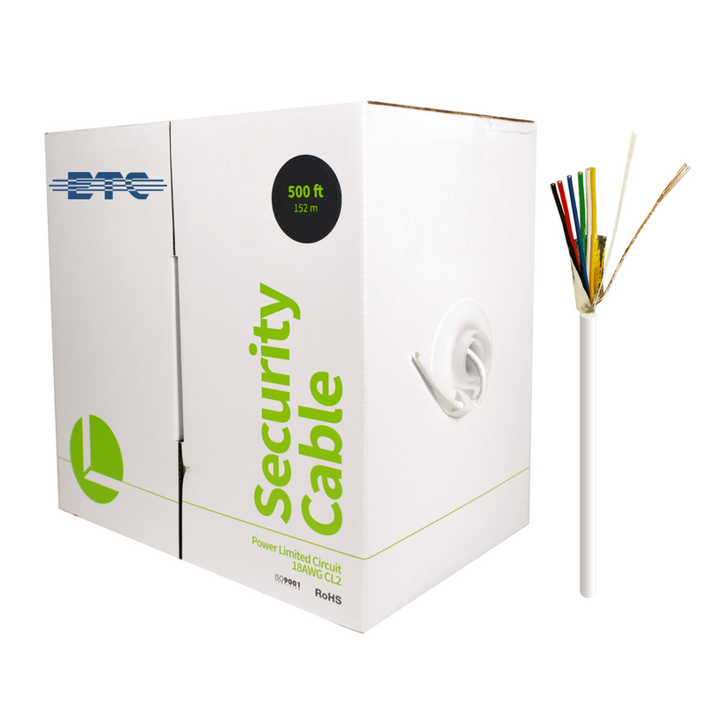 ETC-1806-S 18AWG 6-conductor white stranded shielded EMS sensor cable, 500 ft pull box for HVAC and refrigeration systems.